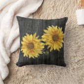 シックな黒木目とヒマワリ枕 クッション (ブランケット)