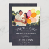 シックな黒板フォトウェディング日付カードを保存 招待状 (正面/裏面)