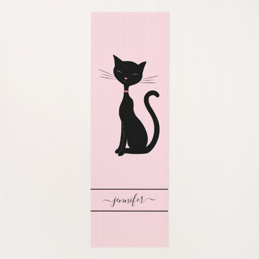 シックな黒猫の名パーソナライズされた前ピンク ヨガマット (裏面)