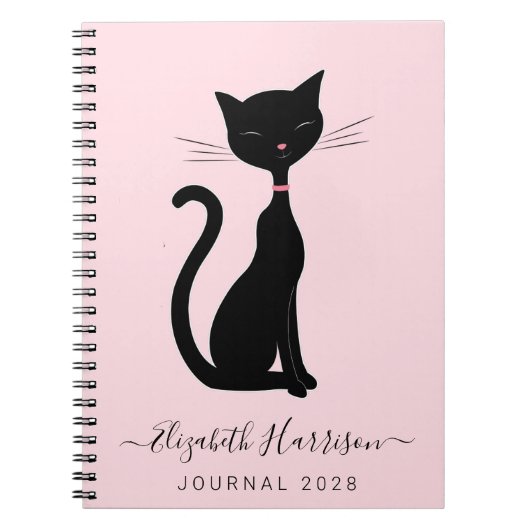 シックな黒猫ピパーソナライズされたンク ノートブック (正面)
