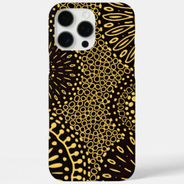 シックな黒金エスニック フラワー柄 iPhone 16 PRO MAXケース
