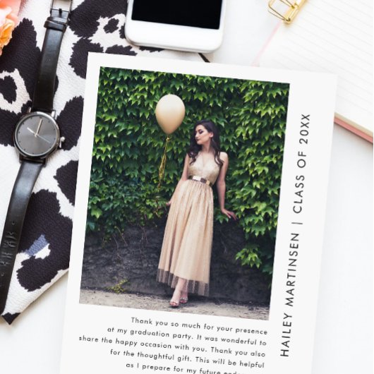 シックな1枚の写真ありがとうメッセージ卒業 ポストカード