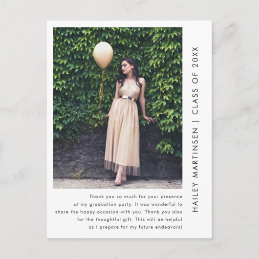 シックな1枚の写真ありがとうメッセージ卒業 ポストカード (正面)