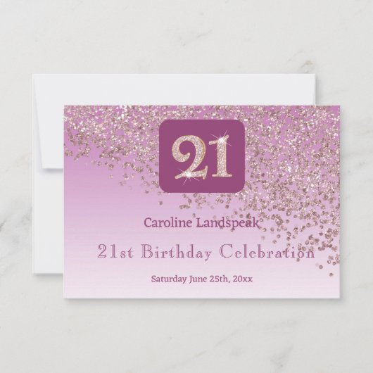 シックな21歳の誕生日 ローズゴールド グリッターRSVP 出欠カード (正面)