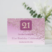 シックな21歳の誕生日 ローズゴールド グリッターRSVP 出欠カード (スタンド正面)