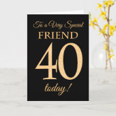 シックな40番目の金ゴールド効果のブラック、フレンド誕生日 カード (黄色い花)