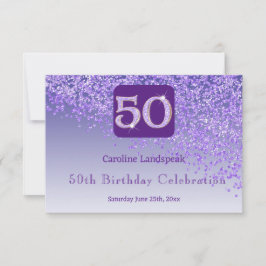 シックな50歳の誕生日パープルラメRSVP 出欠カード