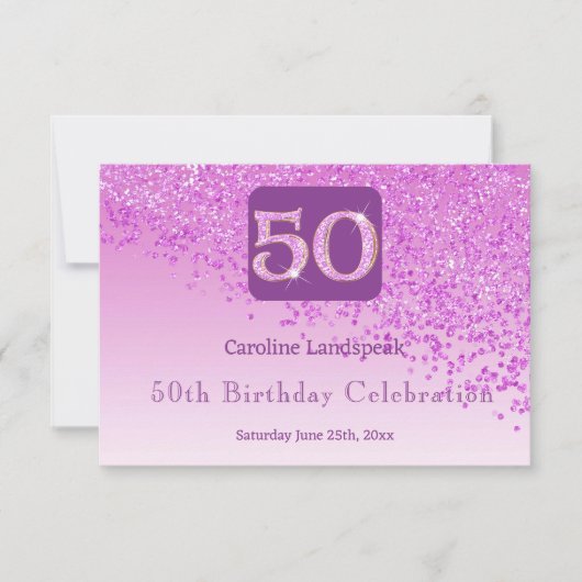 シックな50歳の誕生日ピンクのラメRSVP 出欠カード (正面)