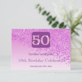 シックな50歳の誕生日ピンクのラメRSVP 出欠カード (スタンド正面)