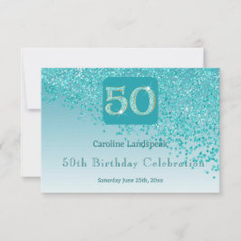 シックな50歳の誕生日 ティールブルー グリッターRSVP 出欠カード