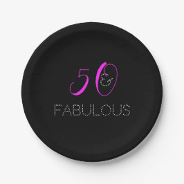シックな50歳の誕生日 ホットピンク ブラックパーティー ペーパープレート