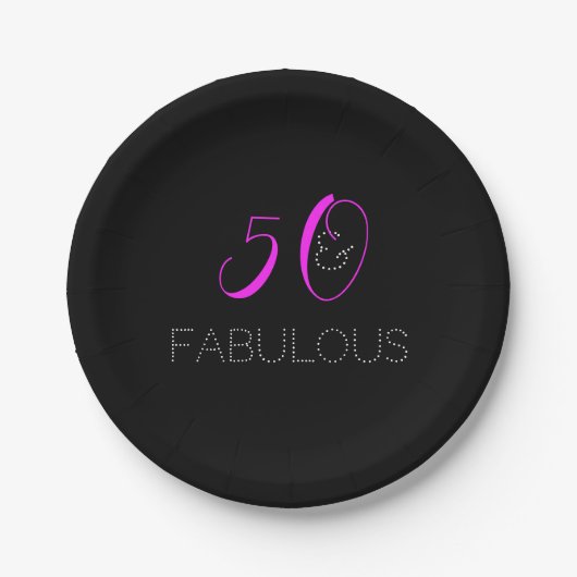 シックな50歳の誕生日 ホットピンク ブラックパーティー ペーパープレート (正面)