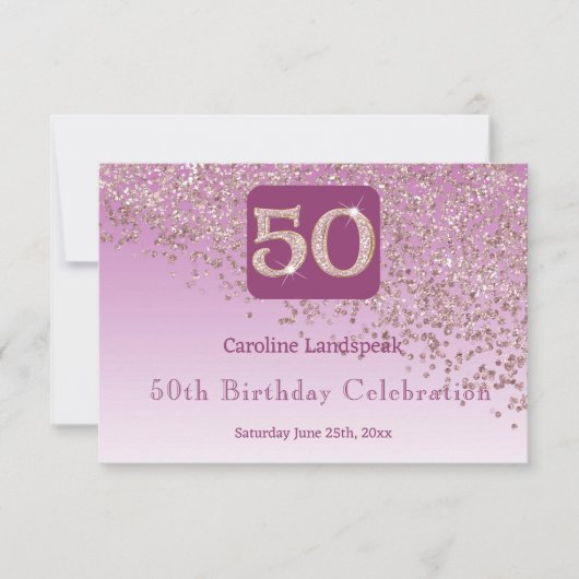 シックな50歳の誕生日 ローズゴールドラメRSVP 出欠カード (正面)