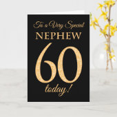 シックな60番目の金ゴールド効果にブラック、甥誕生日 カード (黄色い花)