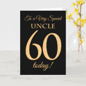 シックな60番目の金ゴールド効果のブラック、叔父の誕生日 カード (黄色い花)