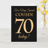 シックな70番目の金ゴールド効果にブラック、従兄弟誕生日 カード (黄色い花)