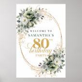 シックな80歳のユーカリの葉のウェルカムポスター ポスター (正面)