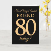 シックな80番目の金ゴールド効果のブラック、フレンド誕生日 カード (黄色い花)