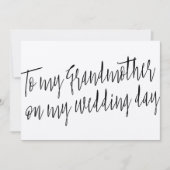 シックな"私の結婚式の日に私の祖母に" カード (正面)