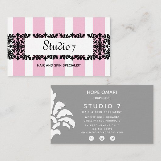 シックな（紋章の）フラ・ダ・リストライプとソフトピンクのアイテム 名刺 (正面/裏面)
