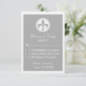 シックな（紋章の）フラ・ダ・リ応答カード、グレー 出欠カード (スタンド正面)