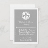 シックな（紋章の）フラ・ダ・リ応答カード、グレー 出欠カード (正面/裏面)