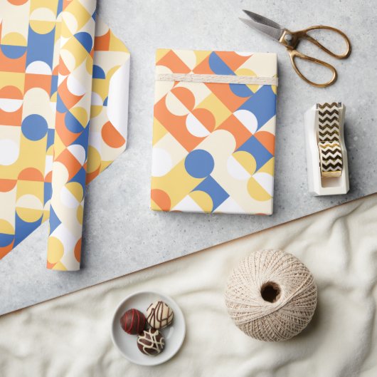 シックなAzureブルーサニーイエローサークルのアートパターン ラッピングペーパー (クラフト)