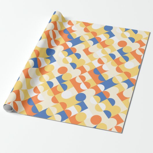シックなAzureブルーサニーイエローサークルのアートパターン ラッピングペーパー (アンロールド)