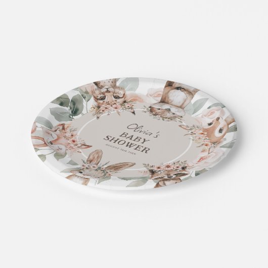 シックなBohoウッドランド動物の赤ちゃんシャワー ペーパープレート (アングル)