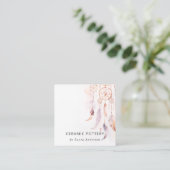 シックなBohoドリームキャッチャー水彩色QRコード スクエア名刺 (スタンド正面)