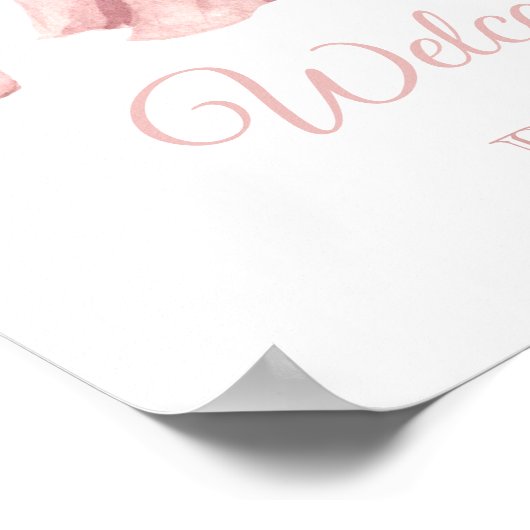 シックなBohoピンクフローラベビーシャワー歓迎ポスター ポスター (角)