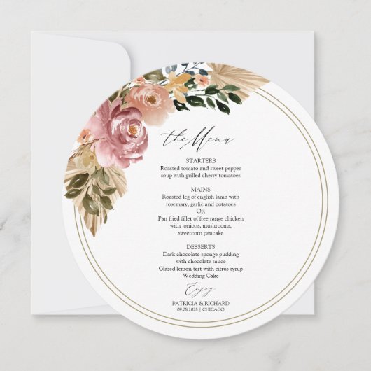 シックなBohoフローラ結婚サークルの名刺 招待状 (正面)