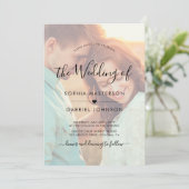 シックなBoho書道スクリプトフォトオーバーレイ結婚ズ 招待状 (スタンド正面)