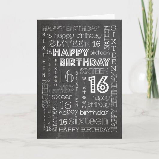 シックなChalkboard Age固有の16番目の誕生日カード カード (正面)