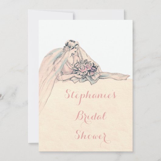 シックなEdwardianのフラッパーの花嫁のヴィンテージのブライダルシャワー 招待状 (正面)