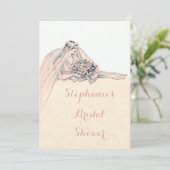 シックなEdwardianのフラッパーの花嫁のヴィンテージのブライダルシャワー 招待状 (スタンド正面)