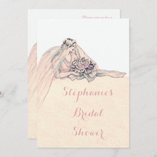 シックなEdwardianのフラッパーの花嫁のヴィンテージのブライダルシャワー 招待状 (正面/裏面)