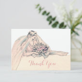 シックなEdwardianのフラッパーの花嫁のヴィンテージは感謝していしています サンキューカード (スタンド正面)