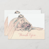 シックなEdwardianのフラッパーの花嫁のヴィンテージは感謝していしています サンキューカード (正面/裏面)