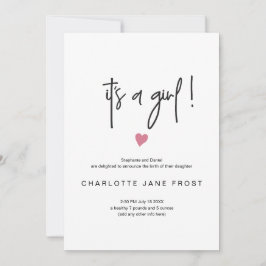 シックなIts a Girl Birth Announcement Tiny Pinkハート 招待状