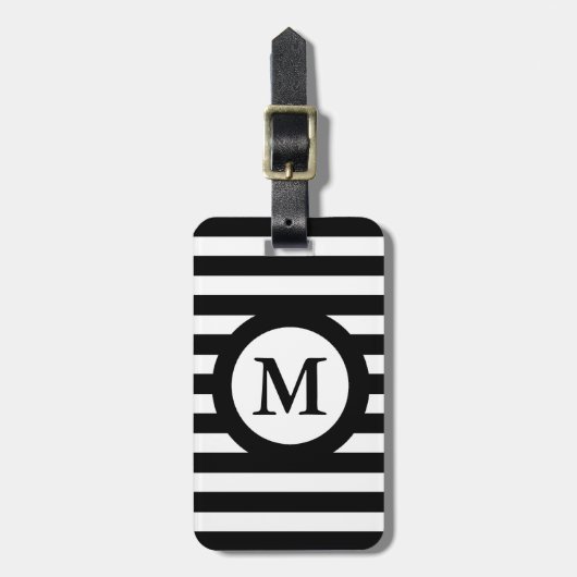 シックなLUGGAGE/BAG TAG_07 BLACK/WHITEは縞で飾ります ラゲッジタグ (正面縦)
