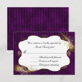 シックなMave & Golden Peacock Feather Wedding RSVP (正面/裏面)