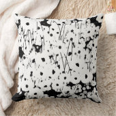 シックなPILLOW_COOLの黒のモダンで白い花柄 クッション (ブランケット)