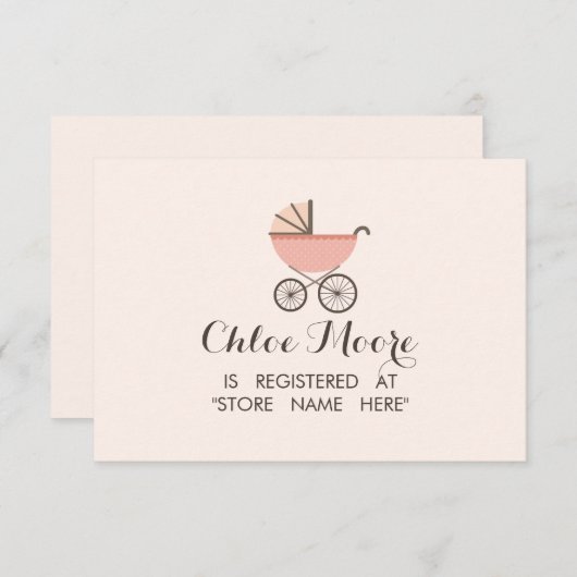 シックなPram女の子ベビーシャワーレジストリ挿入カード エンクロージャーカード (正面/裏面)
