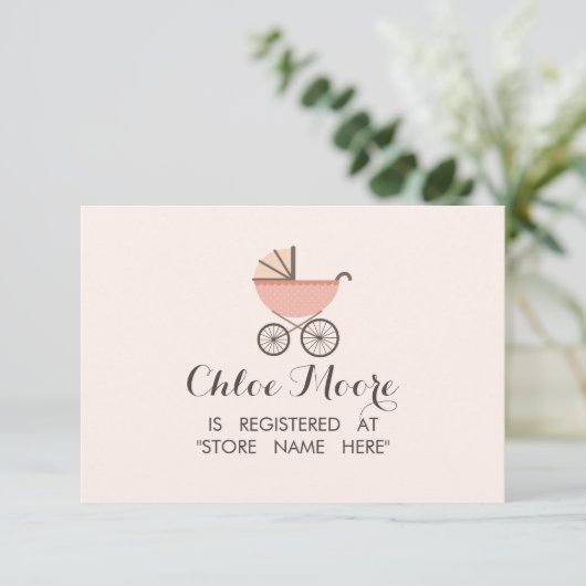 シックなPram女の子ベビーシャワーレジストリ挿入カード エンクロージャーカード (スタンド正面)