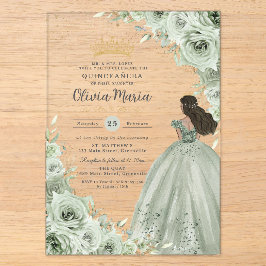 シックなsage+greenの花柄のブラウンのプリンセスのQuinceañera アクリル招待状