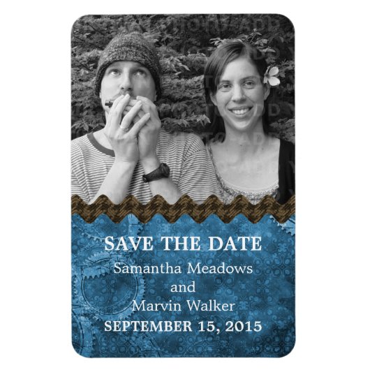 シックなSteampunk写真Save the Date Magnet, Blue マグネット (縦)