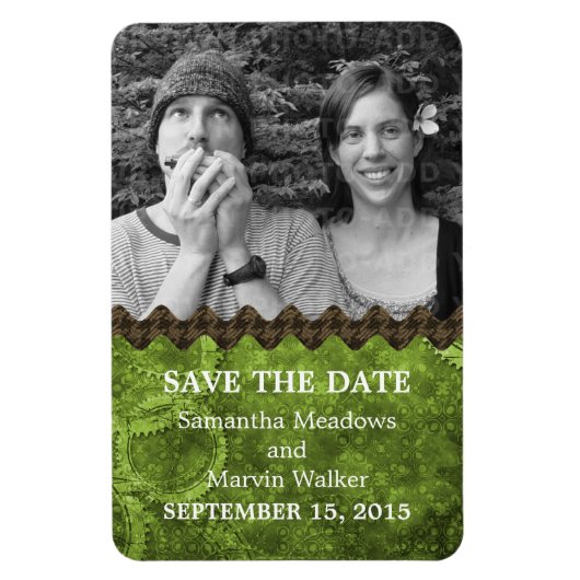シックなSteampunk写真Save the Date Magnet, Green マグネット (縦)
