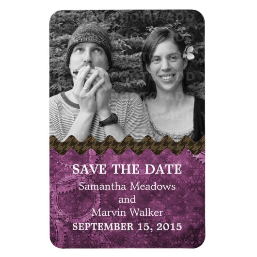 シックなSteampunk写真Save the Date Magnet, Purple マグネット (縦)