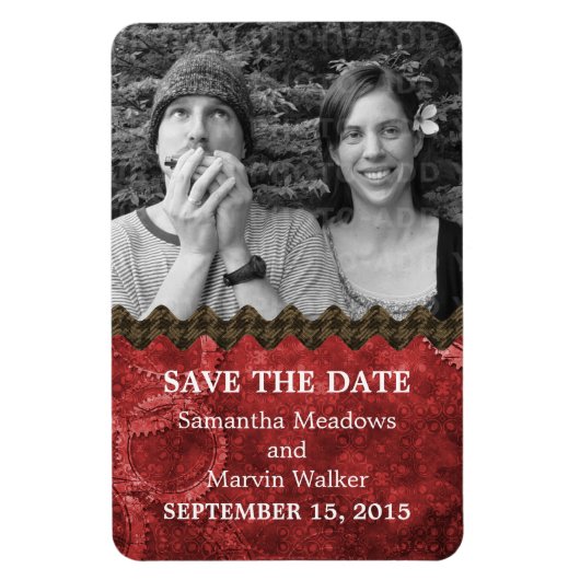 シックなSteampunk写真Save the Date Magnet, Red マグネット (縦)